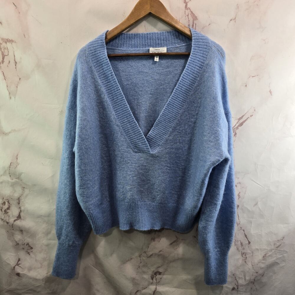 & Other Stories Light Blue V-Neck Wool Blend Sweater